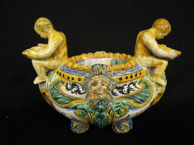 Appraisal: Italian Faience Art Pottery Figural Bowl handpainted angel in center