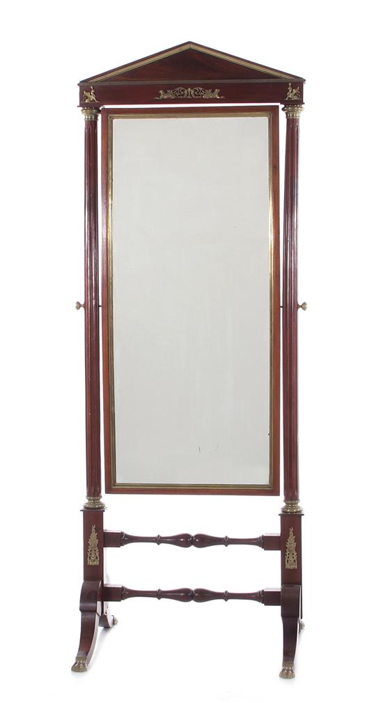 Appraisal: Regency style brass-mounted mahogany cheval mirror late th century architectural