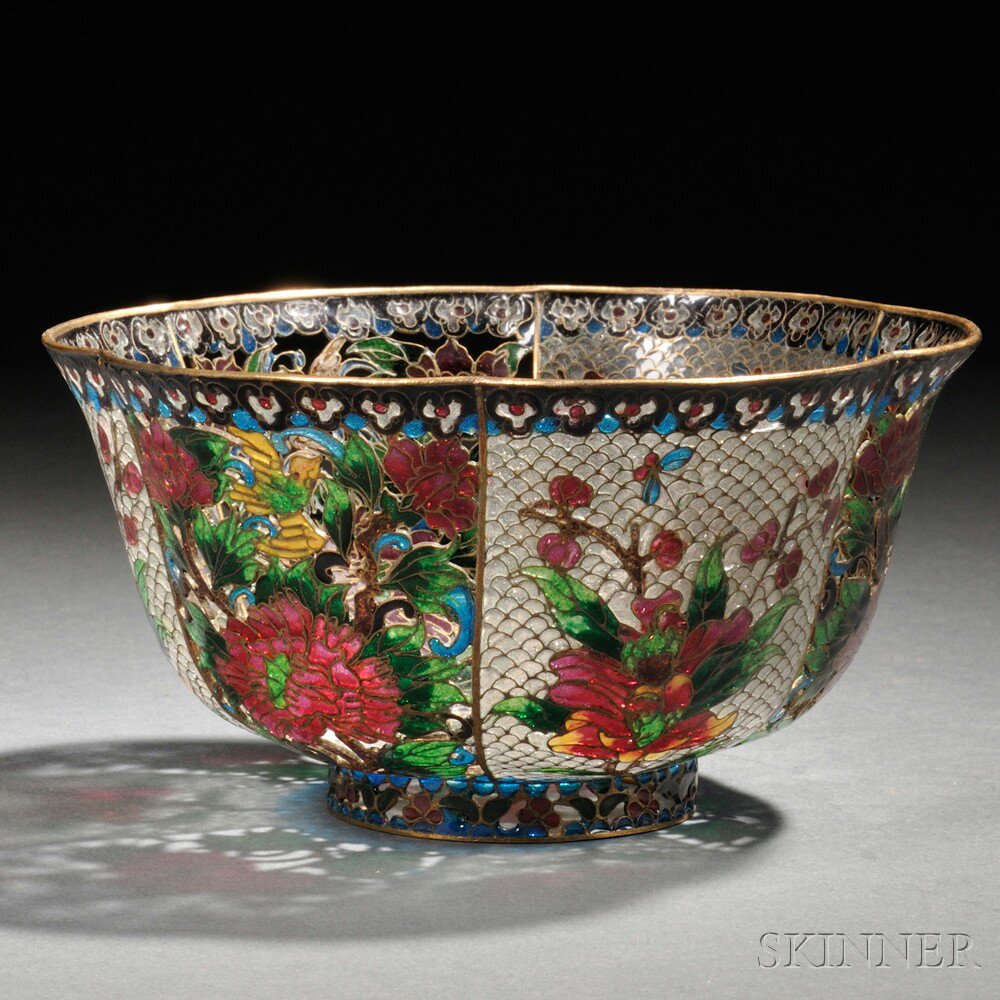 Appraisal: Plique-a-jour Enamel Bowl Chinese early th century scalloped rim with