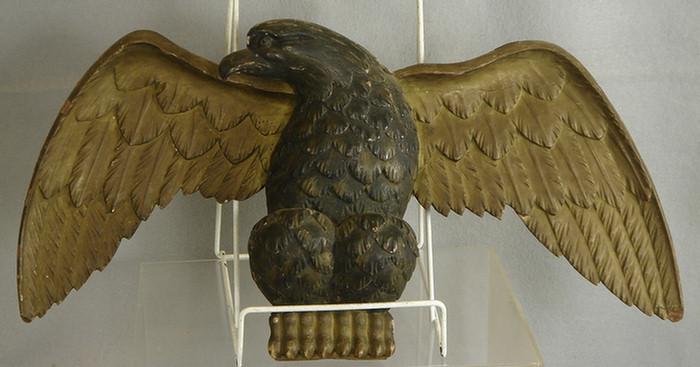 Appraisal: Carved painted and gilt wood eagle may have been a