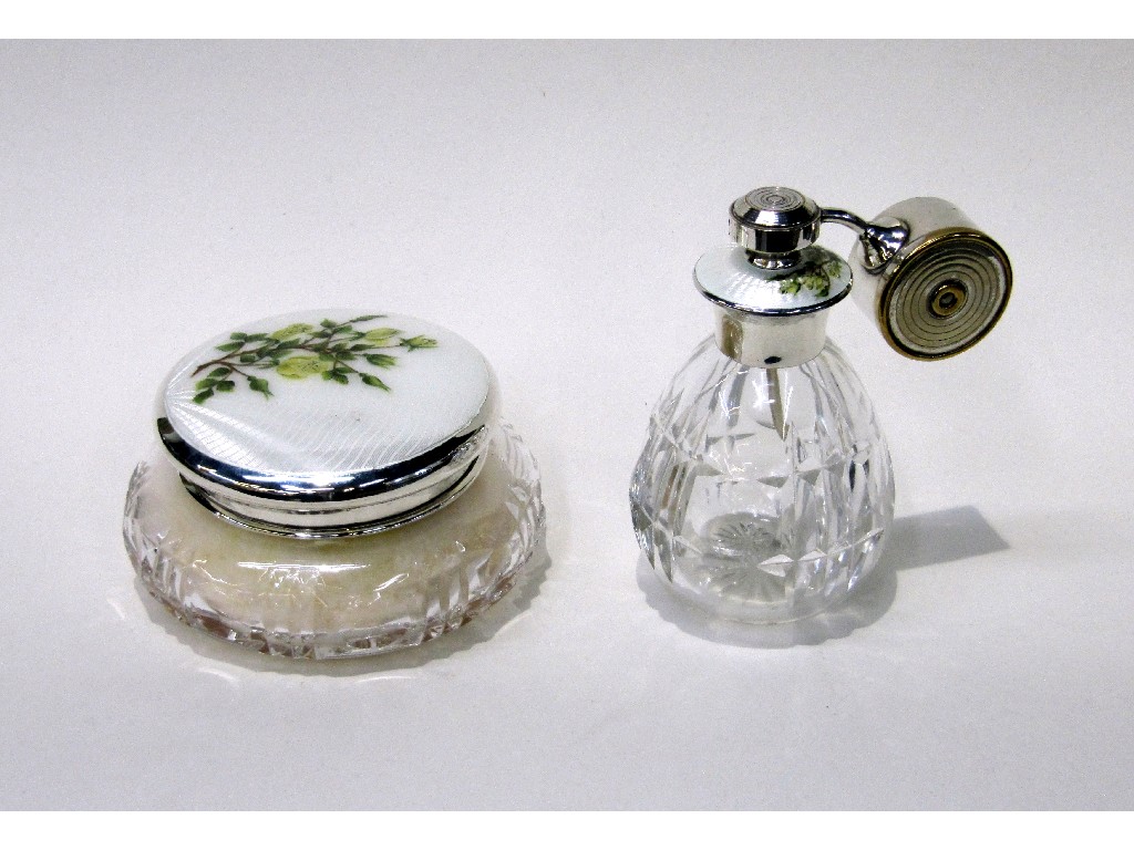 Appraisal: Silver and enamel scent spray with matching powder jar Birmingham