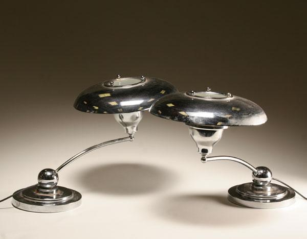 Appraisal: Pair Modernist chrome lamps with saucer shaped shades pivoting arm