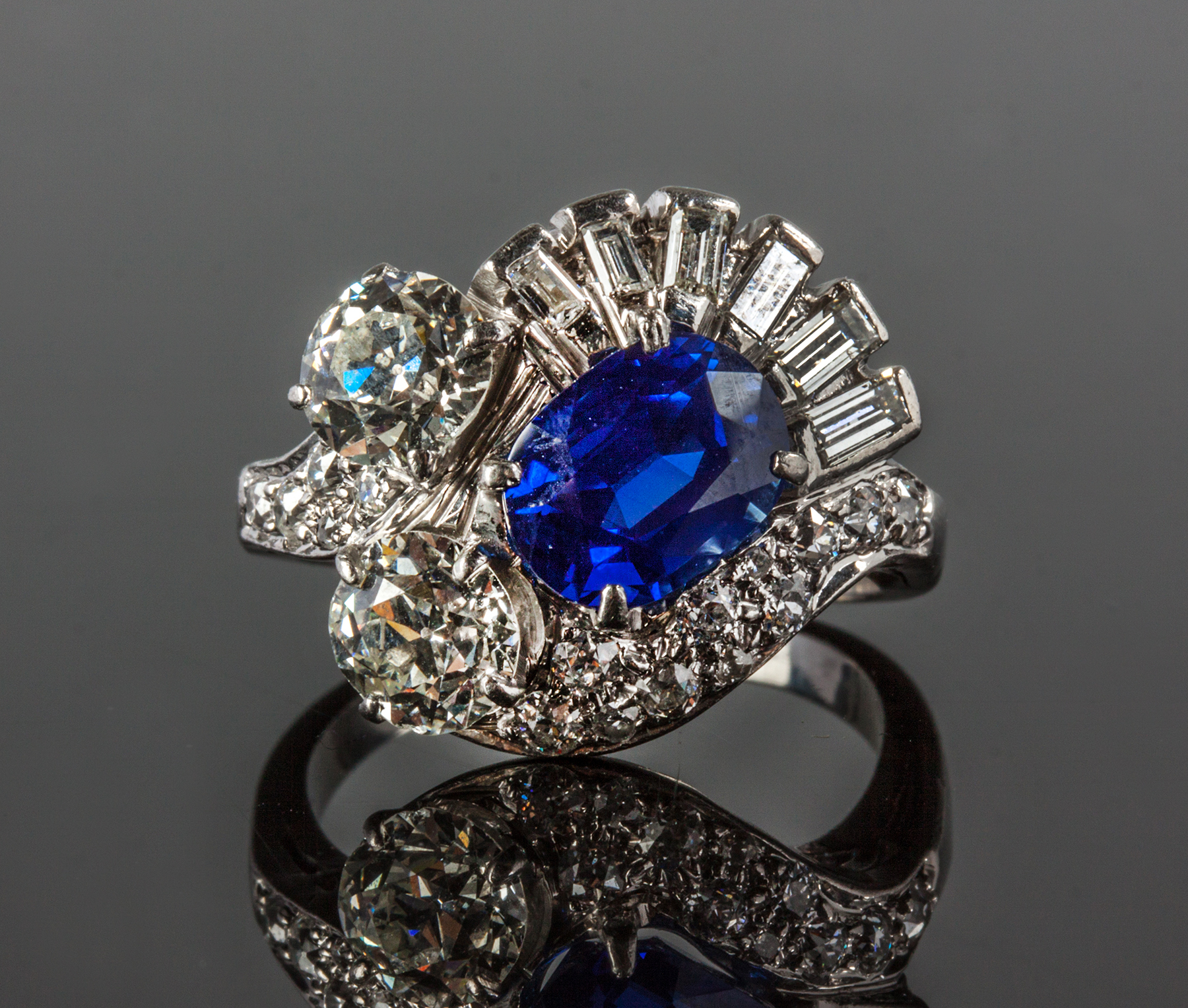 Appraisal: Vintage Kashmir Sapphire and Diamond Ring Palladium setting AGL report