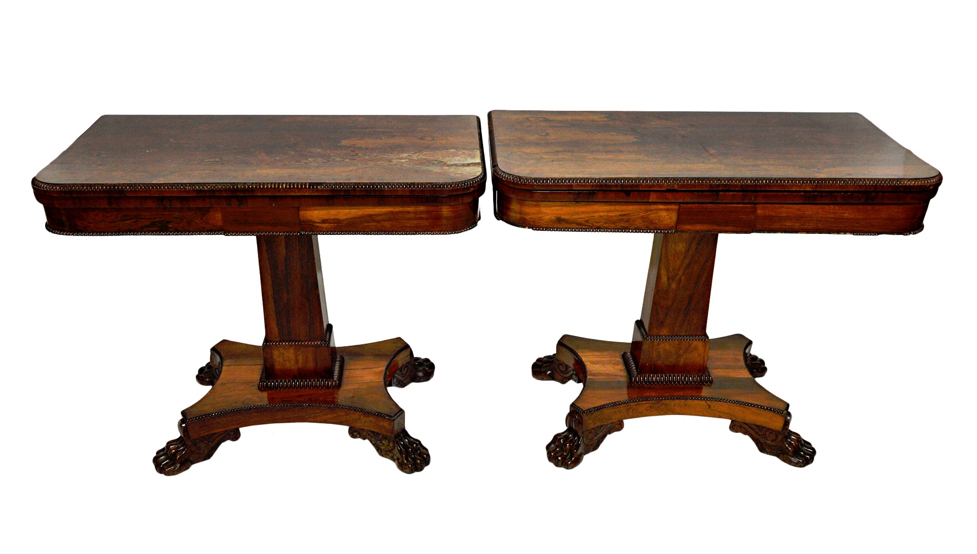 Appraisal: A pair of William IV rosewood card tables each on