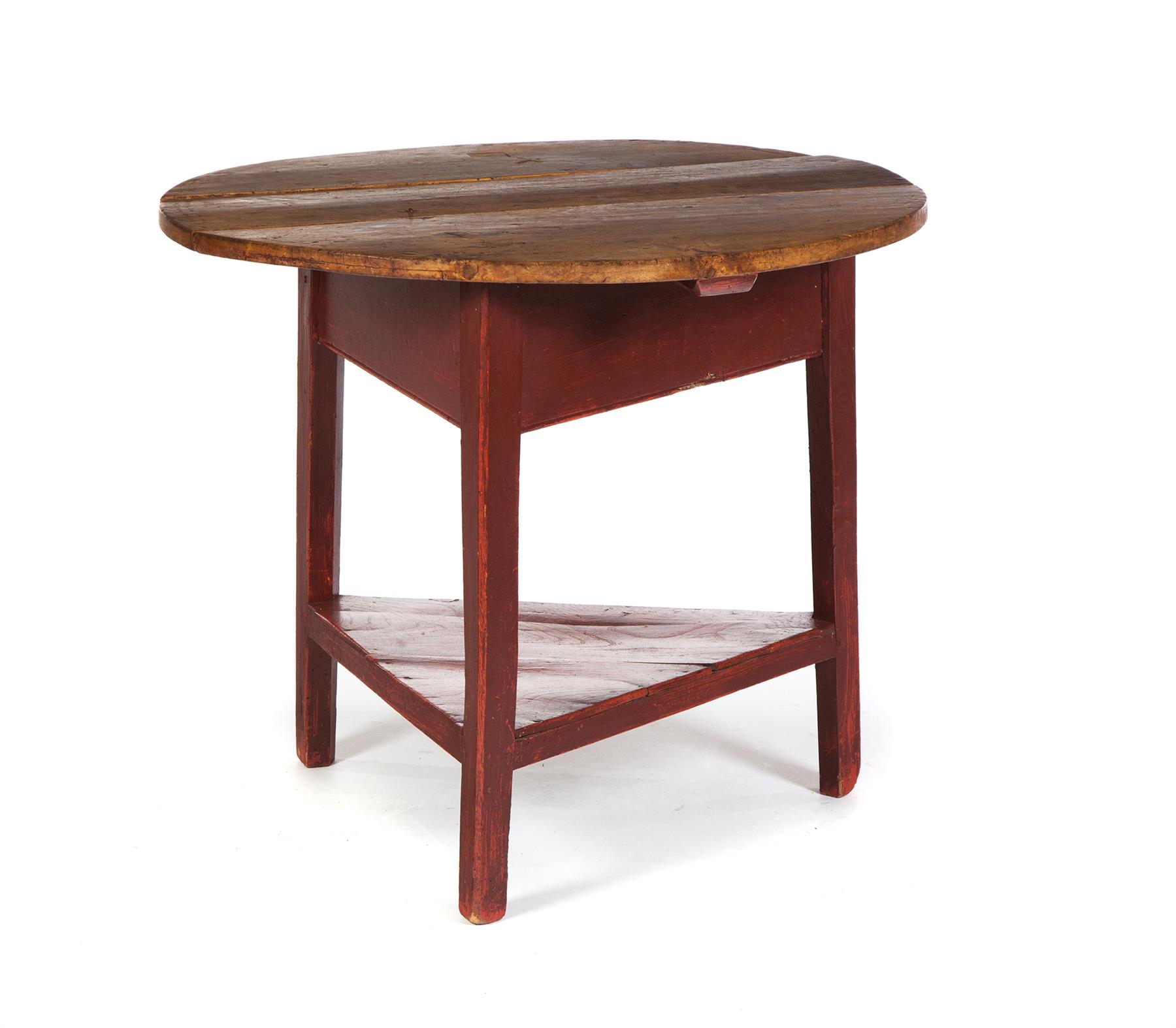 Appraisal: SCRUB TOP CRICKET TABLE WITH PAINTED BASE American ca walnut