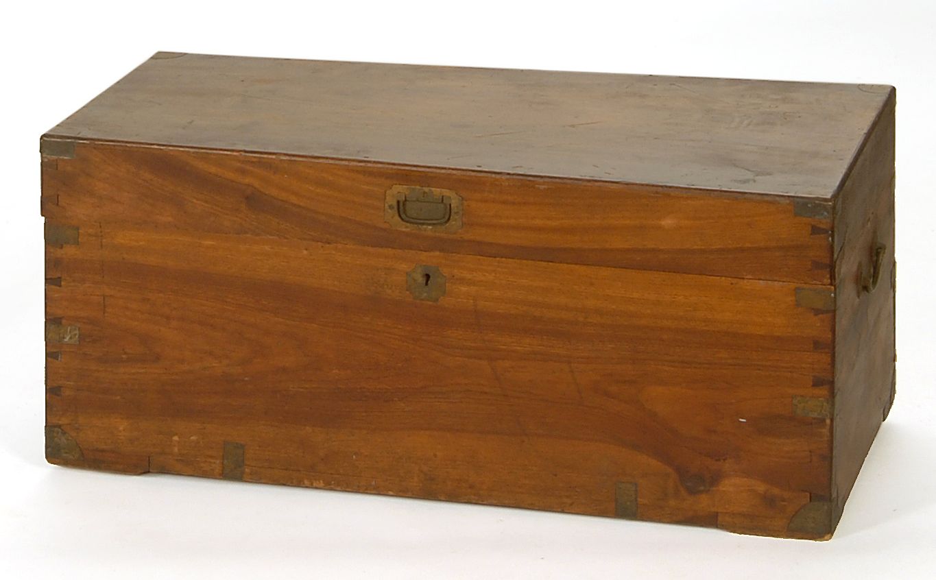 Appraisal: BRASS-BOUND CAMPHOR WOOD CAMPAIGN CHEST Early th CenturyWith dovetail construction