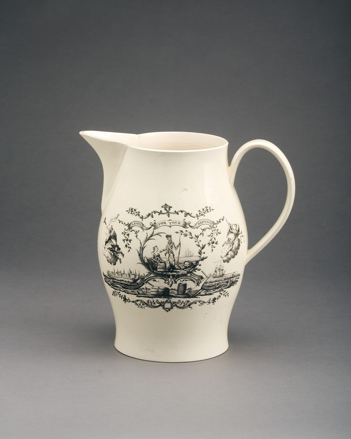 Appraisal: CREAMWARE BLACK TRANSFER-PRINTED JUG PROBABLY STAFFORDSHIRE LIVERPOOL OR IRELAND PROBABLY