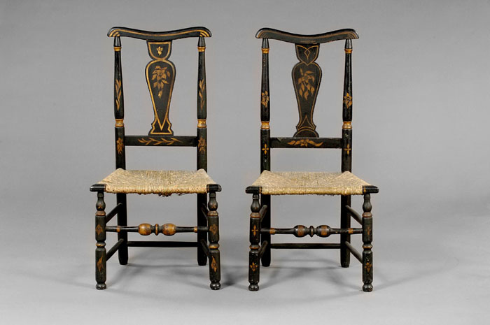 Appraisal: PAIR OF BLACK-PAINTED AND GILT- DECORATED NEW ENGLAND QUEEN ANNE