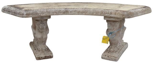 Appraisal: Cast stone bench thc with semi-circular shaped top griffins underneath