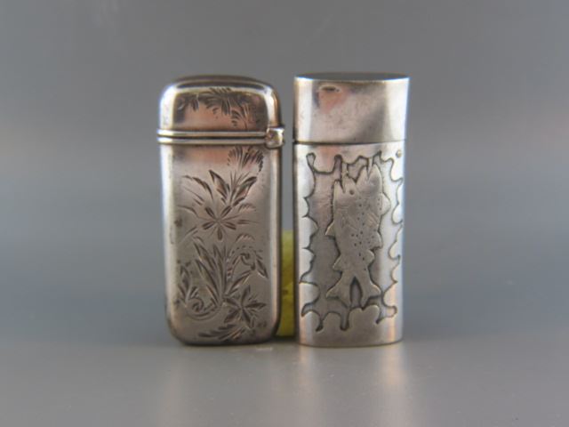 Appraisal: Sterling Silver Match Safes fish and floral designs X circa