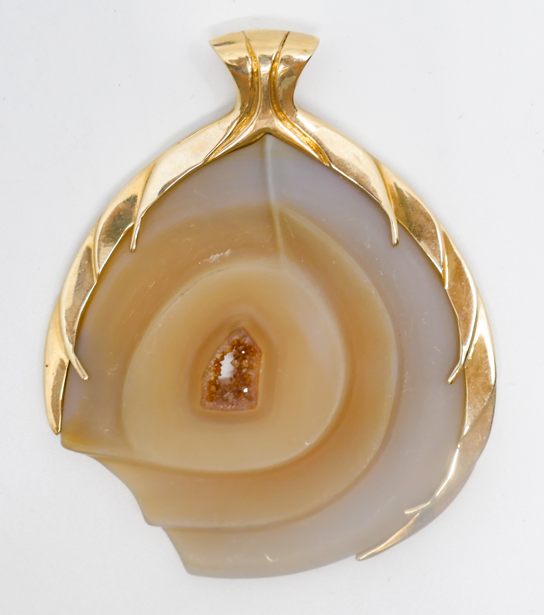 Appraisal: k Mounted Agate Slab Art Pendant '' - Grams TW