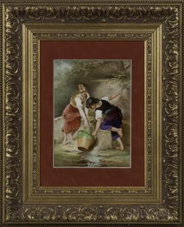 Appraisal: Continental Porcelain Plaque Depicting Children th century polychrome decoration of