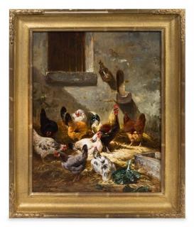 Appraisal: Charles Emile Jacques French - Chickens Against a Well oil