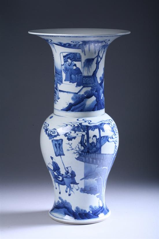 Appraisal: CHINESE BLUE AND WHITE PORCELAIN YEN-YEN VASE Painted to depict