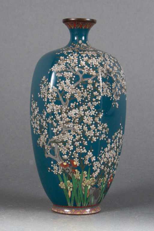 Appraisal: Japanese cloisonne enamel paneled vase early th century with cherry