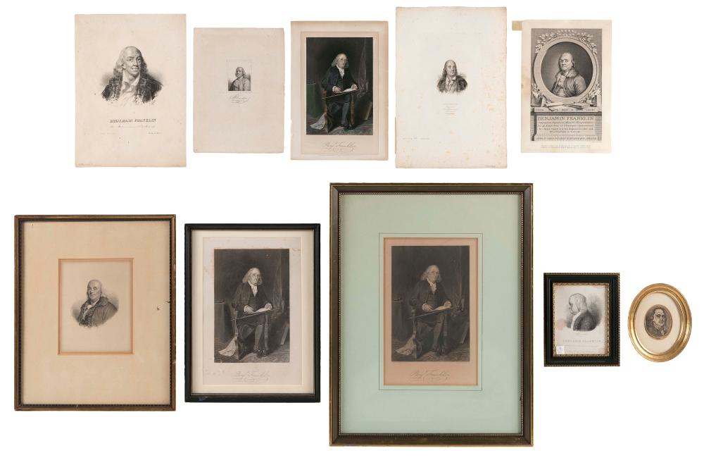 Appraisal: TEN PORTRAIT PRINTS OF BENJAMIN FRANKLIN TH TH CENTURY FRAMED