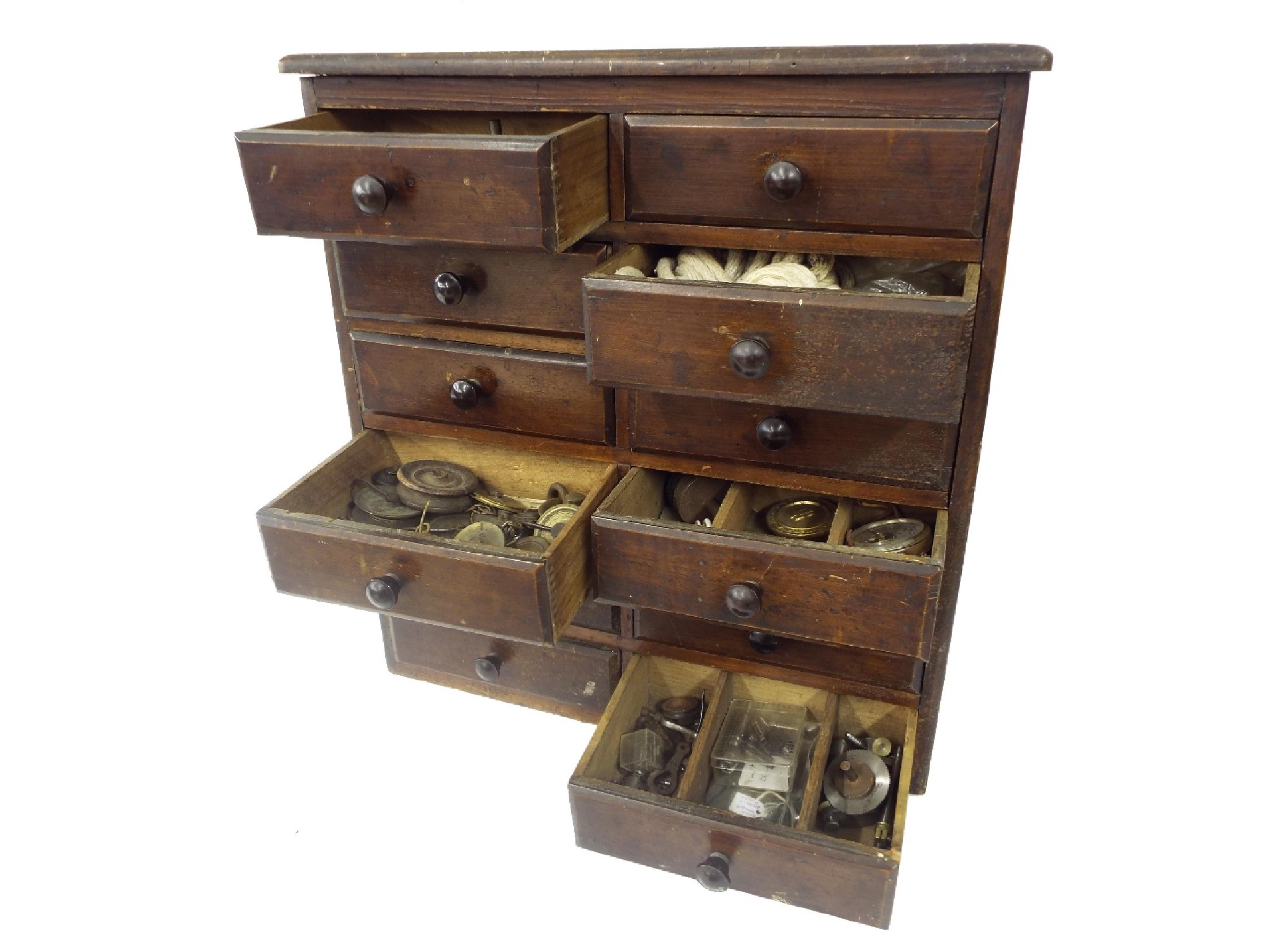 Appraisal: Small wooden five drawer chest enclosing a quantity of pocket