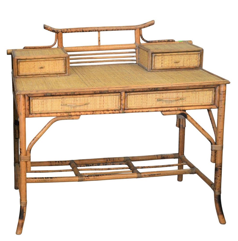 Appraisal: Bamboo and Rattan Desk having four drawers height inches top