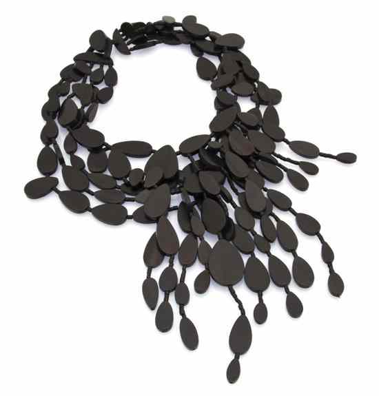 Appraisal: A Gerda Lynggaard Black Lacquered Wood 'Waterfall' Necklace No stamp