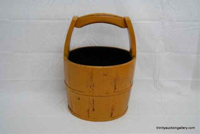 Appraisal: Vintage Wooden Water Bucket w Arch HandleHand made and painted