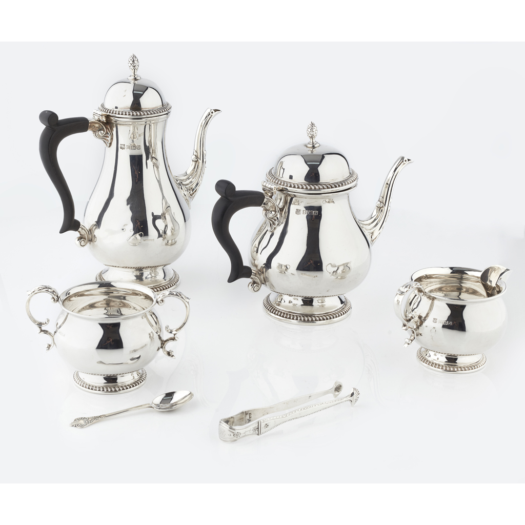 Appraisal: A modern four piece tea service Barker Ellis Silver Co