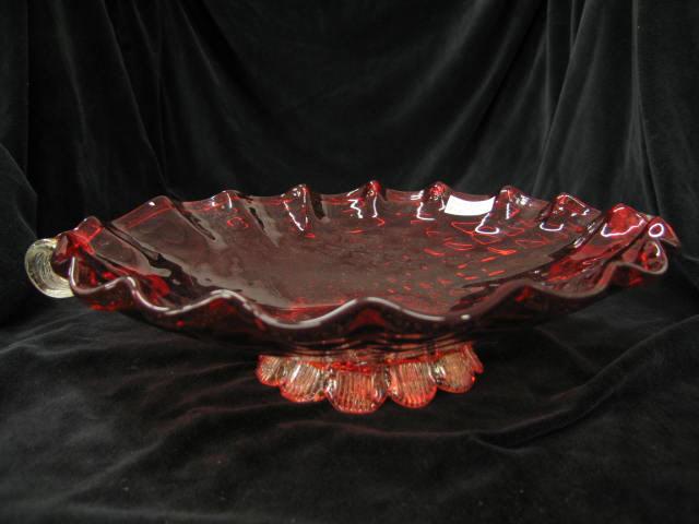 Appraisal: Venetian Art Glass Centerpiece Bowl oval rich red quilted design