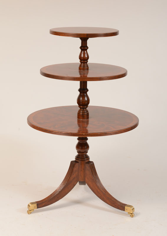 Appraisal: George III Style Mahogany Banded Three-Tiered Dumb Waiter Raised on