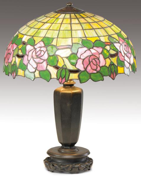 Appraisal: HANDEL Table lamp with period leaded glass shade by unknown