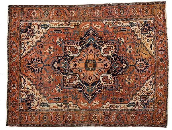 Appraisal: SEMI-ANTIQUE HERIZ RUG Iran ca The indigo pale rose and