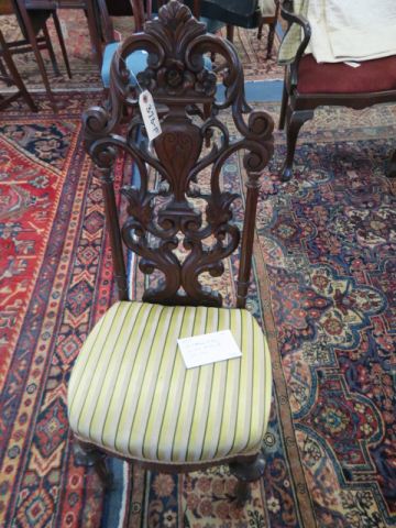 Appraisal: Carved Mahogany Side Chair rococo design th century silk fabric