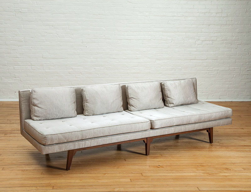 Appraisal: DUNBAR MID-CENTURY MODERN STYLE ARMLESS SOFA Of recent manufacture fabric