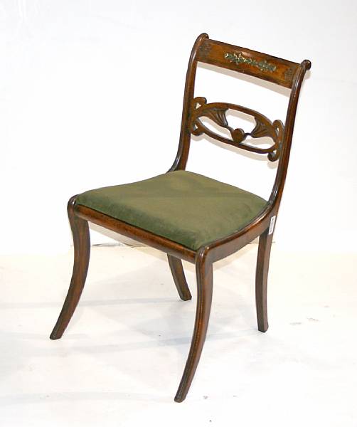 Appraisal: A set of four Regency brass inlaid beech side chairs