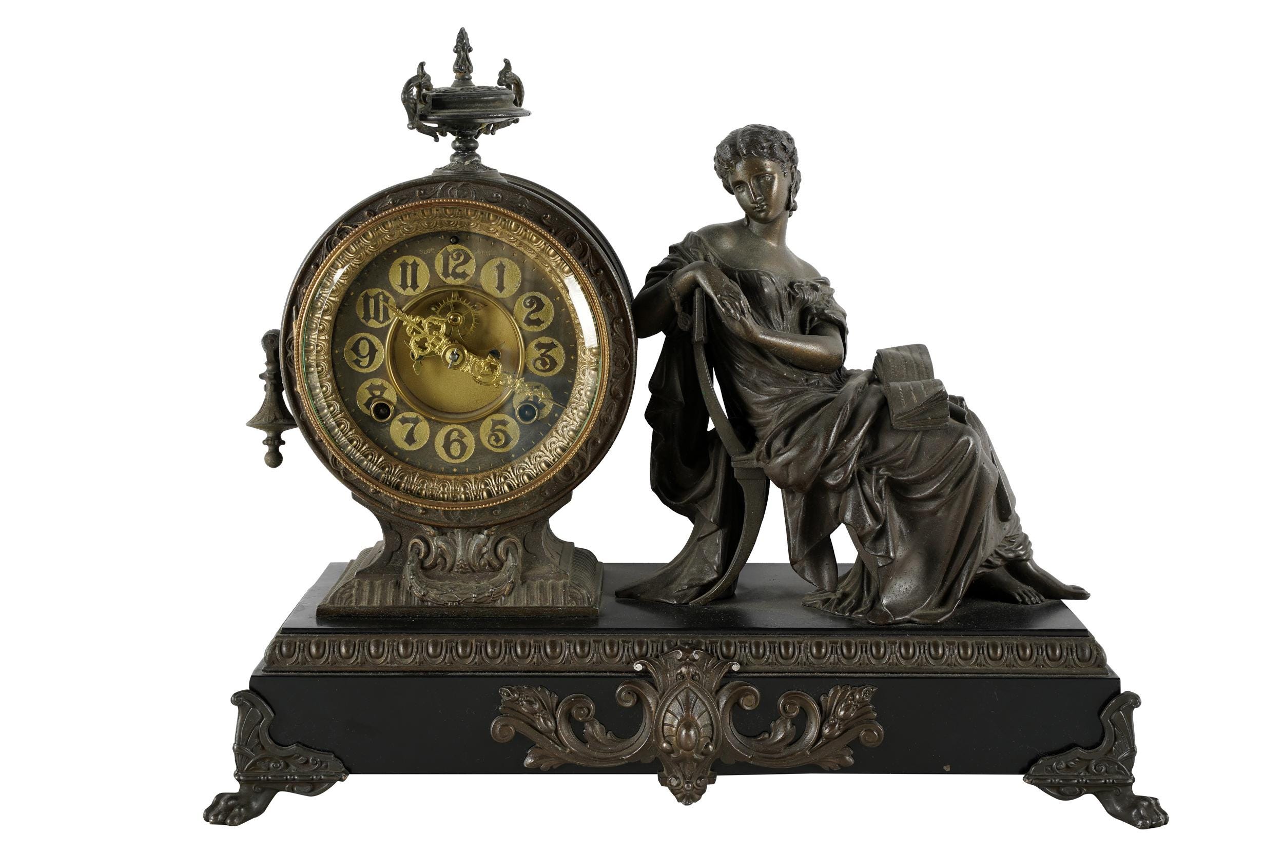 Appraisal: EMPPIRE STYLE SPELTER MANTEL CLOCK signed to movement Ansonia Clock