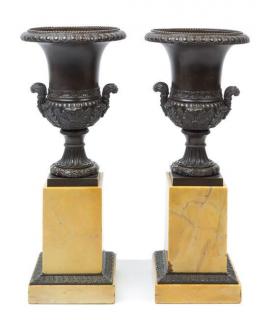 Appraisal: A Pair of Neoclassical Patinated Bronze Urns Height inches A