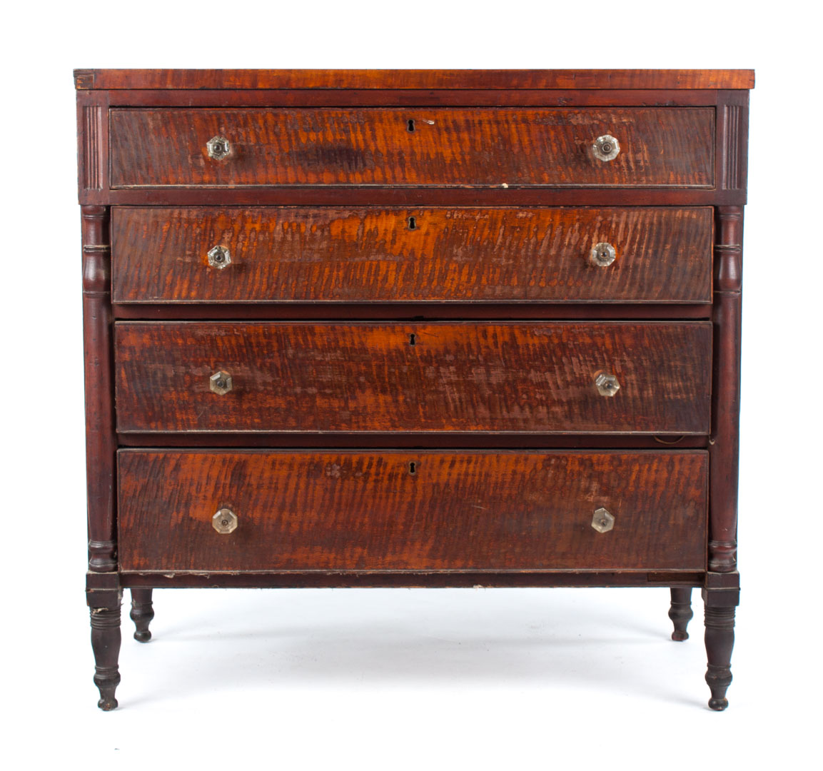 Appraisal: Late Federal tiger maple chest of drawers circa four graduated