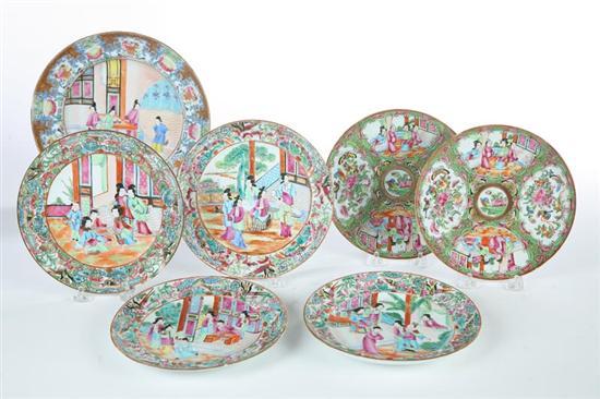 Appraisal: SEVEN EXPORT PLATES Chinese th century porcelain Four Rose Mandarin