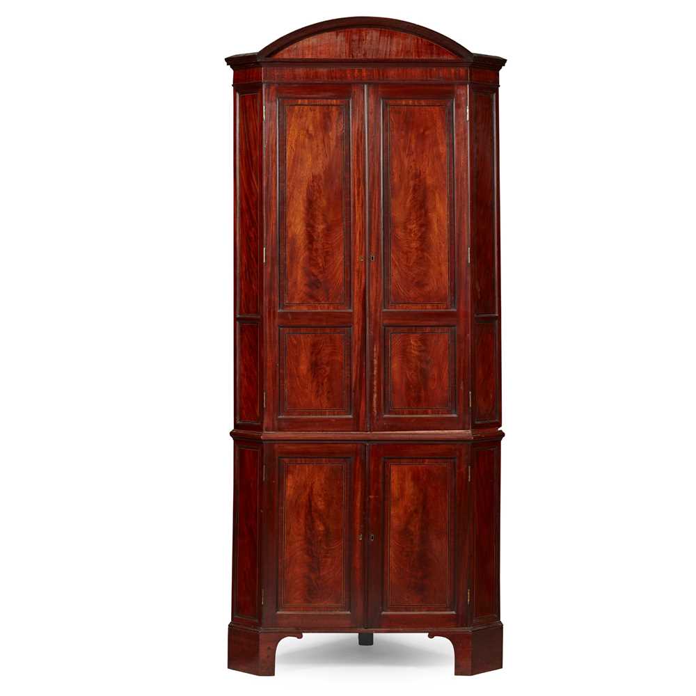 Appraisal: LATE GEORGE III MAHOGANY AND INLAID CORNER CABINET EARLY TH