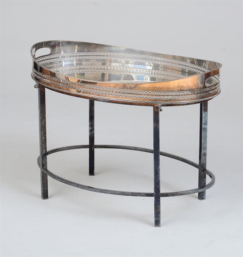 Appraisal: SILVER-PLATED OVAL TEA TRAY ON STAND With an oval pierced