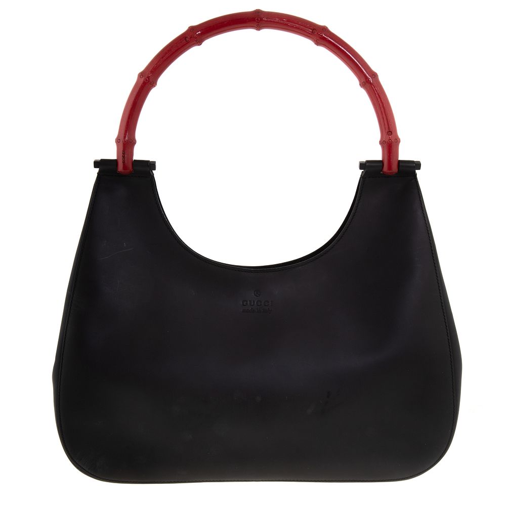 Appraisal: A Gucci Bamboo Handle Hobo Bag A black calf leather