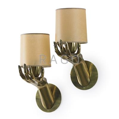 Appraisal: FRENCH Pair of sconces s Patinated brass parchment single sockets