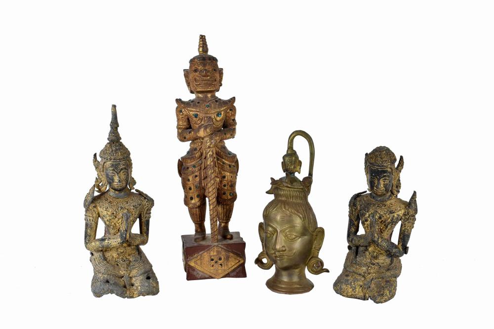 Appraisal: FOUR SOUTHEAST ASIAN METAL OR WOOD FIGURESEach with an antique