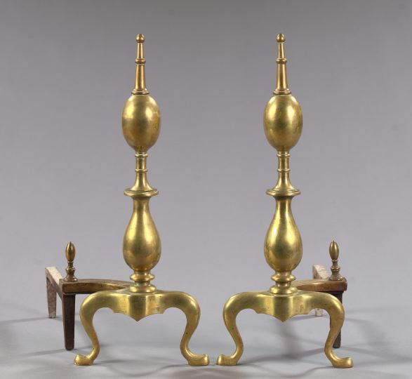 Appraisal: Pair of Anglo-American Gilt-Brass and Wrought-Iron Lemon Andirons second quarter