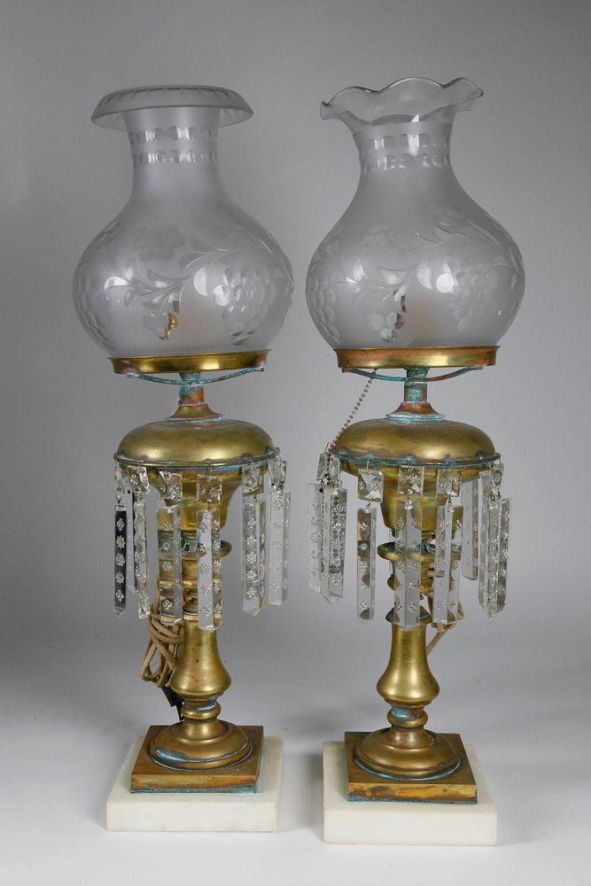 Appraisal: Pair of American Brass Argand Lamps th Century Pair of