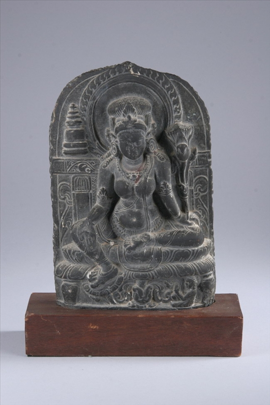 Appraisal: INDIAN BLACK STONE STELE FIGURE OF FEMALE DEITY Pala period