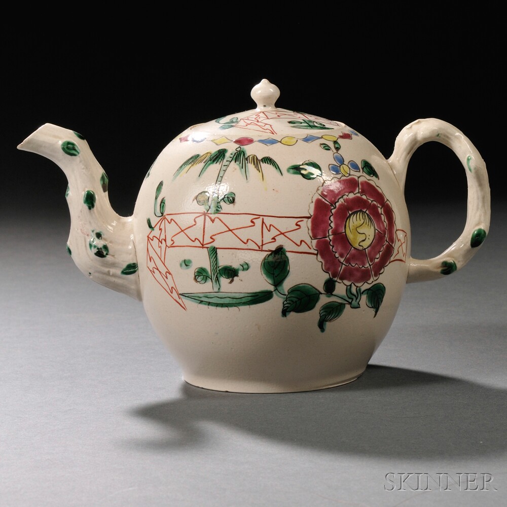 Appraisal: Staffordshire Salt-glazed Stoneware Teapot and Cover England c globular with