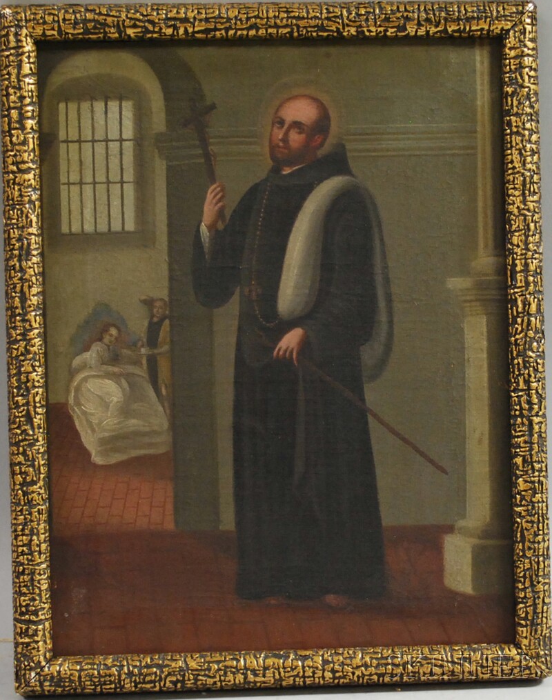 Appraisal: Spanish Colonial School th Century Devotional Painting of a Monk