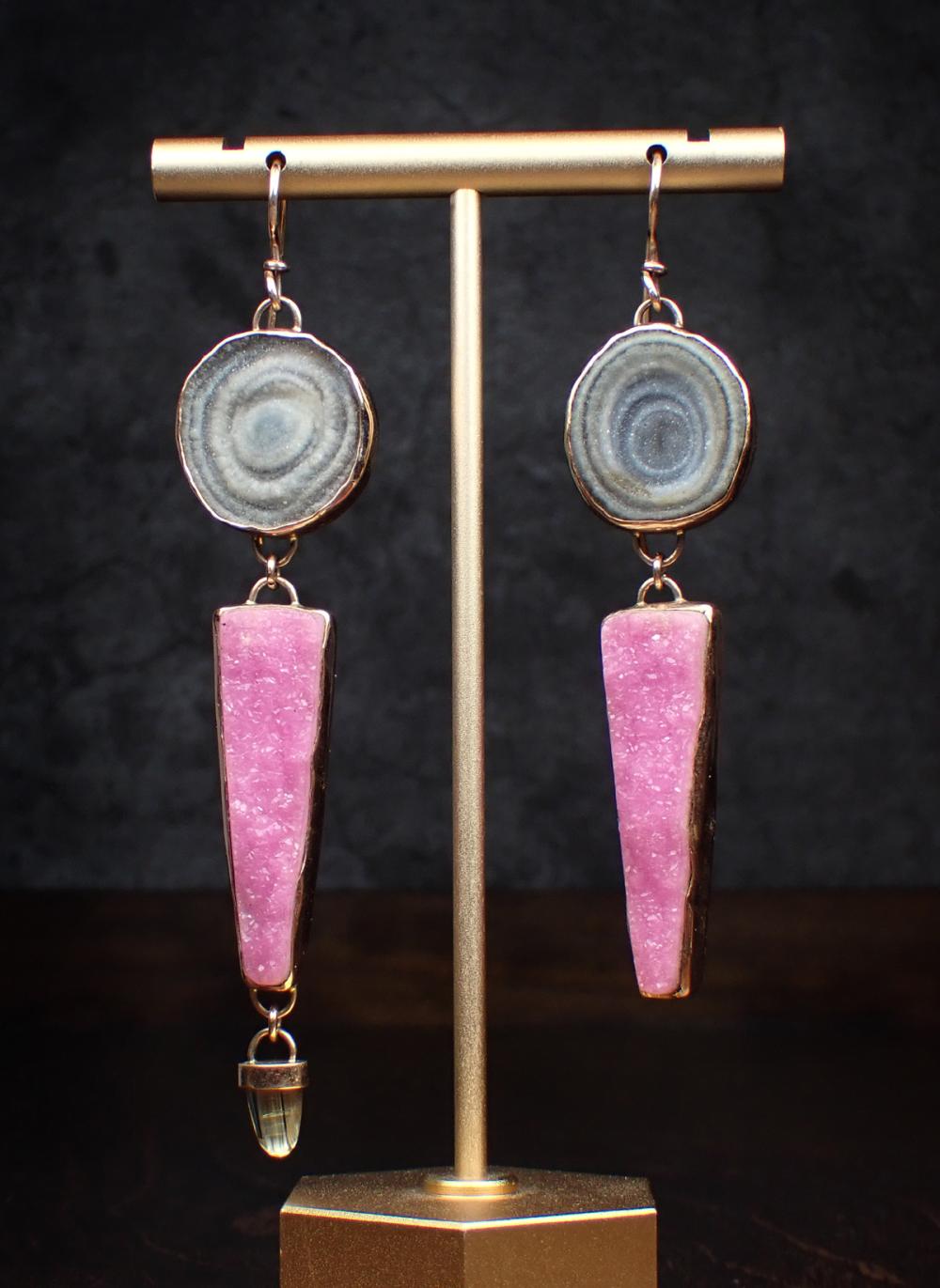 Appraisal: PAIR OF LEPIDOLITE-TOURMALINE DANGLE EARRINGS each k rose gold earring