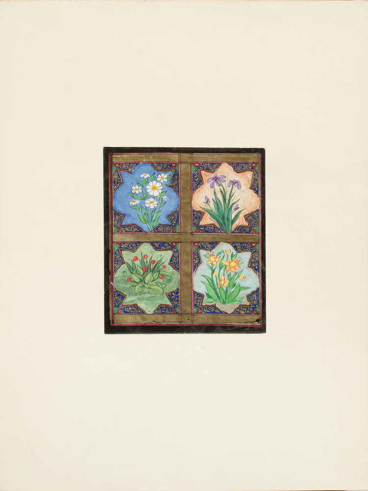 Appraisal: PERSIAN SCHOOL SPRING FLOWERS Double-sided gouache with gold highlights on