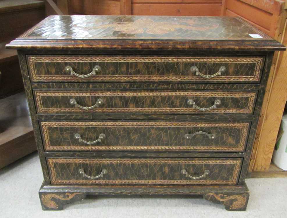 Appraisal: FEDERAL STYLE BLACK LACQUER AND PARCEL-GILT BACHELOR'S CHEST late th