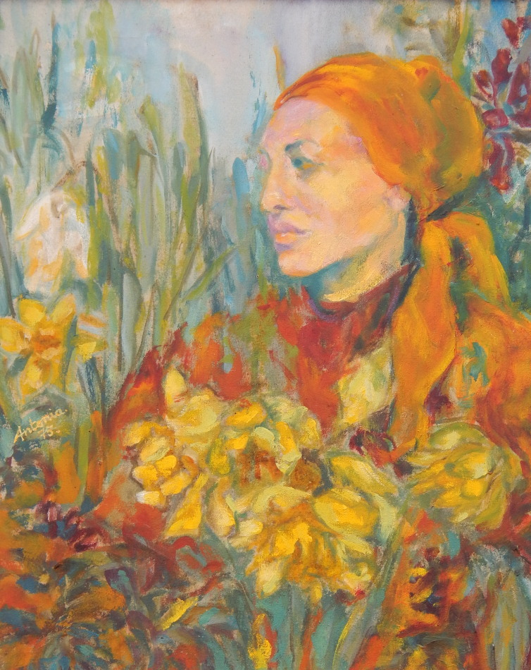 Appraisal: Antonia thC Young woman in floral garden oil on canvas